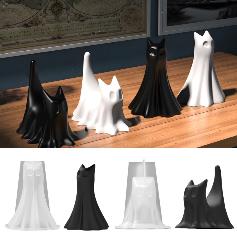 Candle Making Things - Ghost Cat Halloween Desktop Ornament Plaster