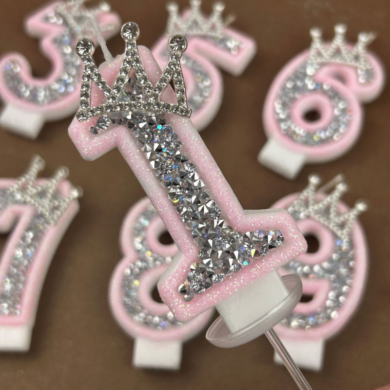 Candle Making Things - Digital Candles 0-9 Pink Silver Rhinestone